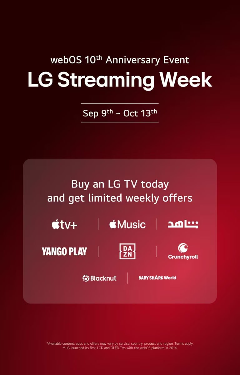 Image of celebrating 10 years of webOS during LG Streaming Week, with global content partners	