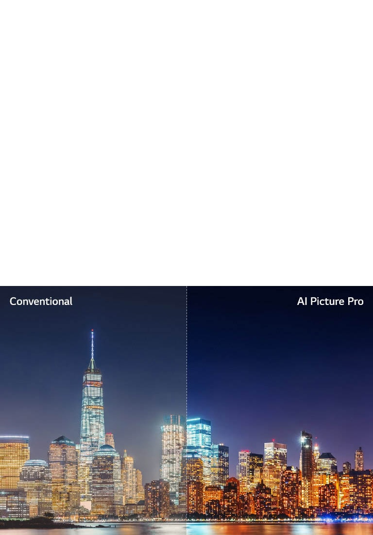 Slider comparison of picture quality of a nighttime cityscape 