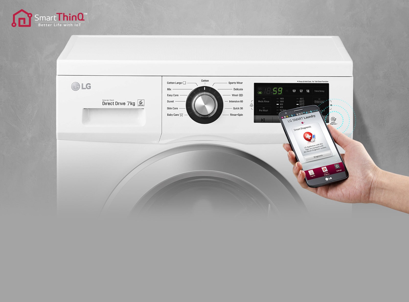 LG Front Load Washer, 7 Kg, 6 Motion Direct Drive, Smart Diagnosis™ LG UAE