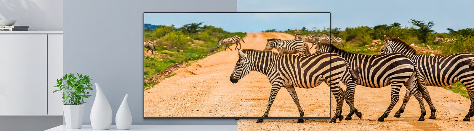 Le téléviseur à cadre fin affiche l'écran avec des images réalistes pour améliorer l'expérience du spectateur.