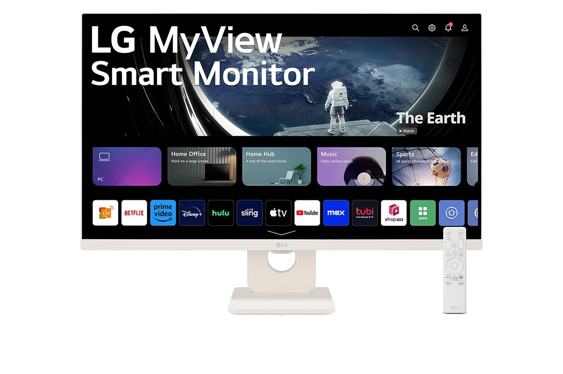 LG 2023 LG Smart Monitor - 27 inch, Full HD IPS Display, front view with remote control, 27SR50F-W