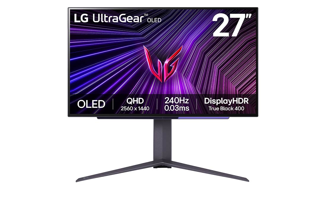 LG 27'' UltraGear™ OLED gaming monitor | DisplayHDR True black 400, 240Hz, 0.03ms (GtG), front view, 27GS95QE-B