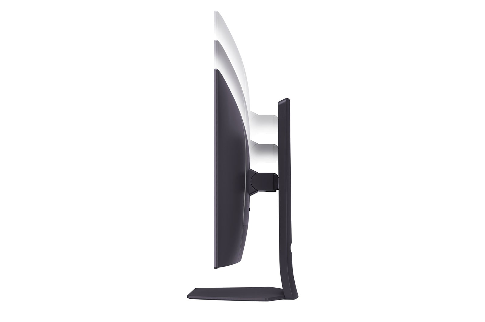 LG 32'' UltraGear™ Dual-Mode OLED gaming monitor | 4K UHD, Pixel Sound, side view with monitor height moving downwards on, 32GS95UE-B