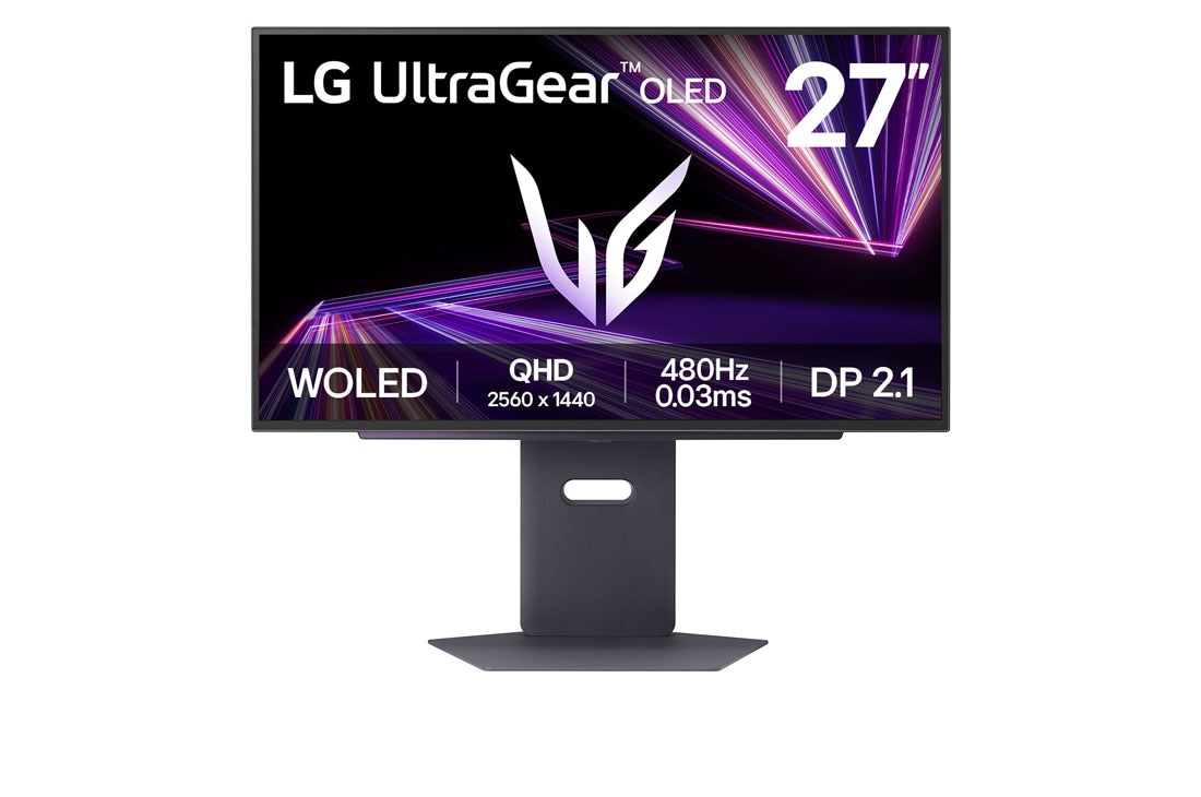 LG 27'' UltraGear™ OLED 480Hz QHD gaming monitor, 0.03ms (GtG), DP 2.1, DisplayHDR True Black 400, front view, 27GX790A-B