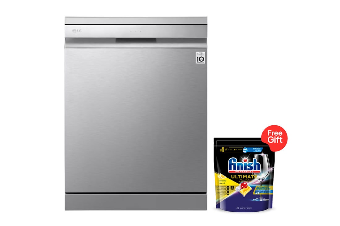 LG QuadWash™ Steam Dishwasher, 14 Place Settings, EasyRack™ Plus, Inverter Direct Drive, ThinQ™, Front view, DFB325HS