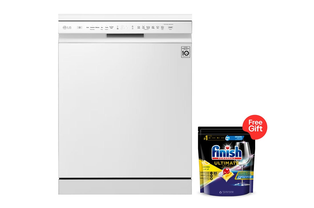 LG QuadWash™ White Dishwasher with ThinQ™, Front view, DFB512FW