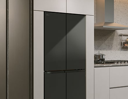 Modern kitchen interior with InstaView fridge.