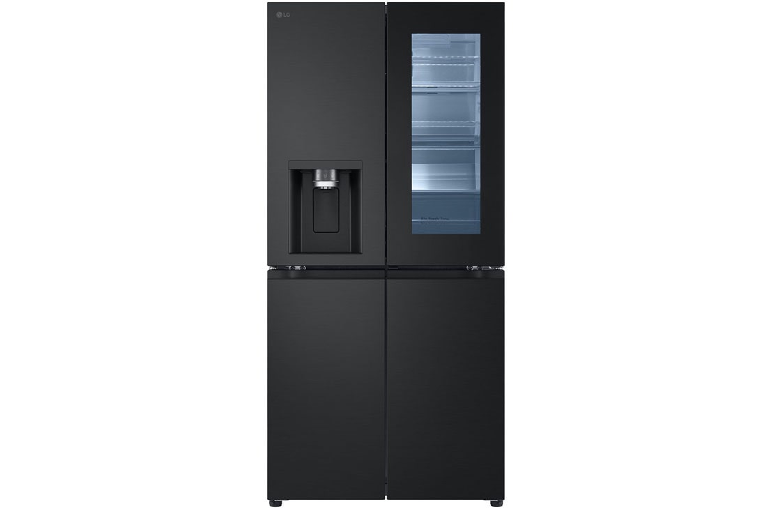 LG Black Glass InstaView, French Door Fridge, Essence Matte Black, 2024, Front view, GR-X29FFQAB