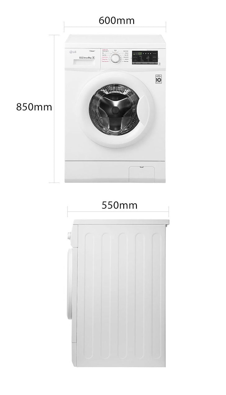 lg 8kg front load washing machine dimensions