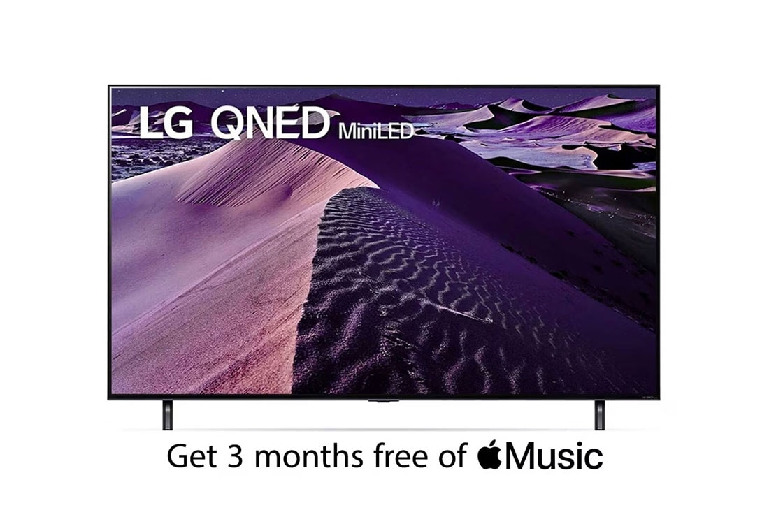 LG QNED 75 Inch TV With 4K Active HDR Cinema Screen Design from the QNED85 Series, front view with infill image, 75QNED856QA