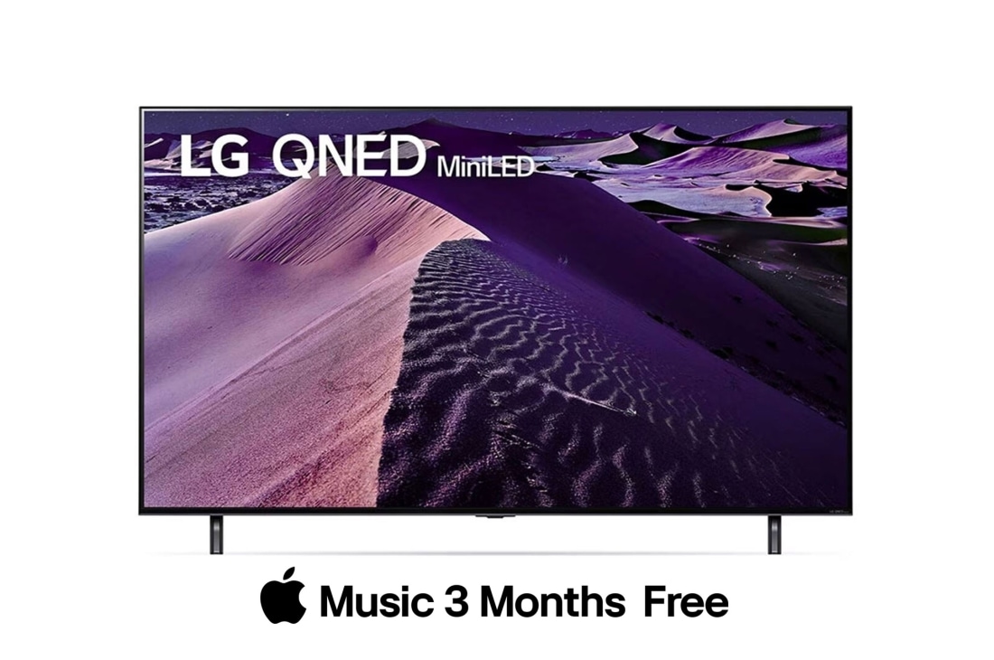 LG QNED 75 Inch TV With 4K Active HDR Cinema Screen Design from the QNED85 Series, front view with infill image, 75QNED856QA