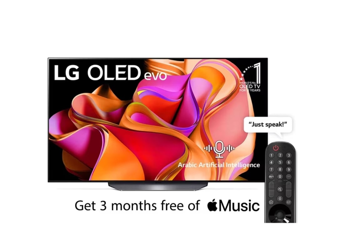 LG OLED evo CS3 55 inch 4K Smart TV 2023 with Magic remote, HDR, WebOS, front view, OLED55CS3VA