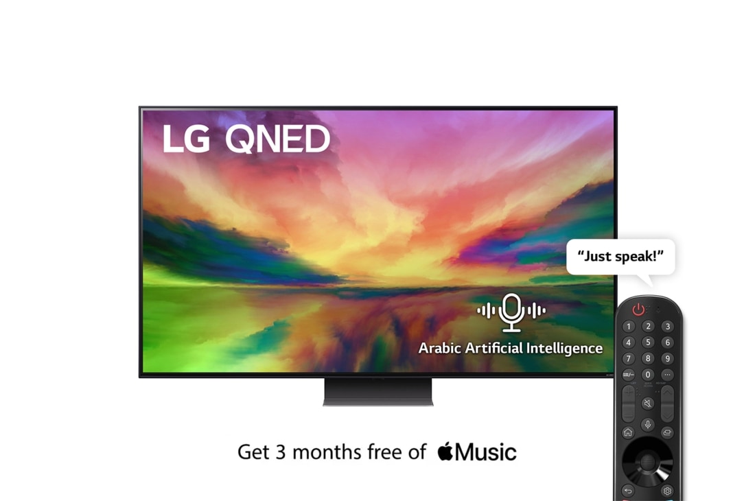 LG QNED81 Series, 65 inch 4K Smart UHD TV with Magic remote, HDR, WebOS, 2023, A front view of the LG QNED TV with infill image and product logo on, 65QNED816RA