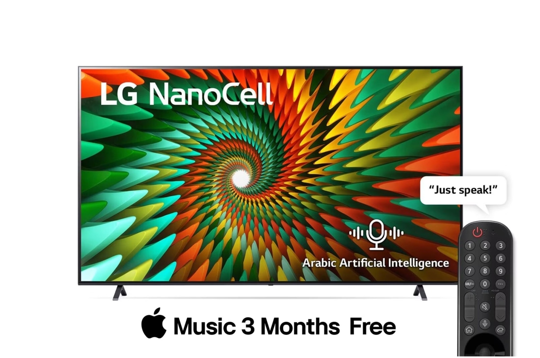 LG Nano77 Series, 86 inch NanoCell 4K SmartTV, Magic remote, HDR, WebOS, 2023, Front view, 86NANO776RA