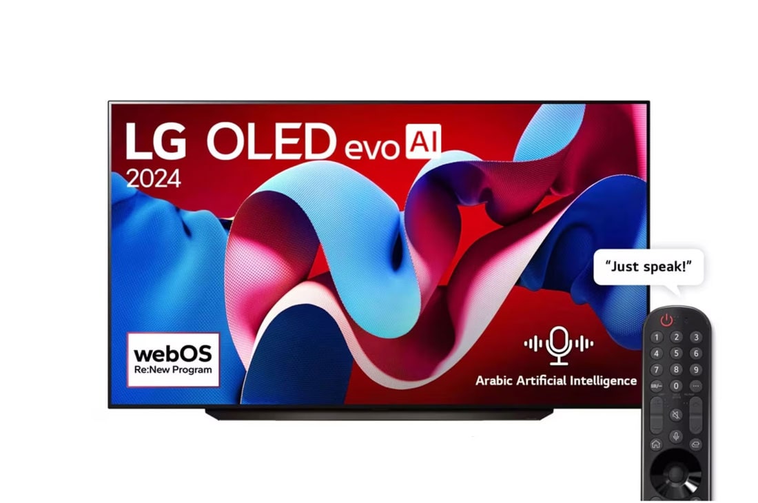 LG 83 Inch LG OLED evo C4 4K Smart TV AI Magic remote Dolby Vision webOS24 2024, front view, OLED83C46LA