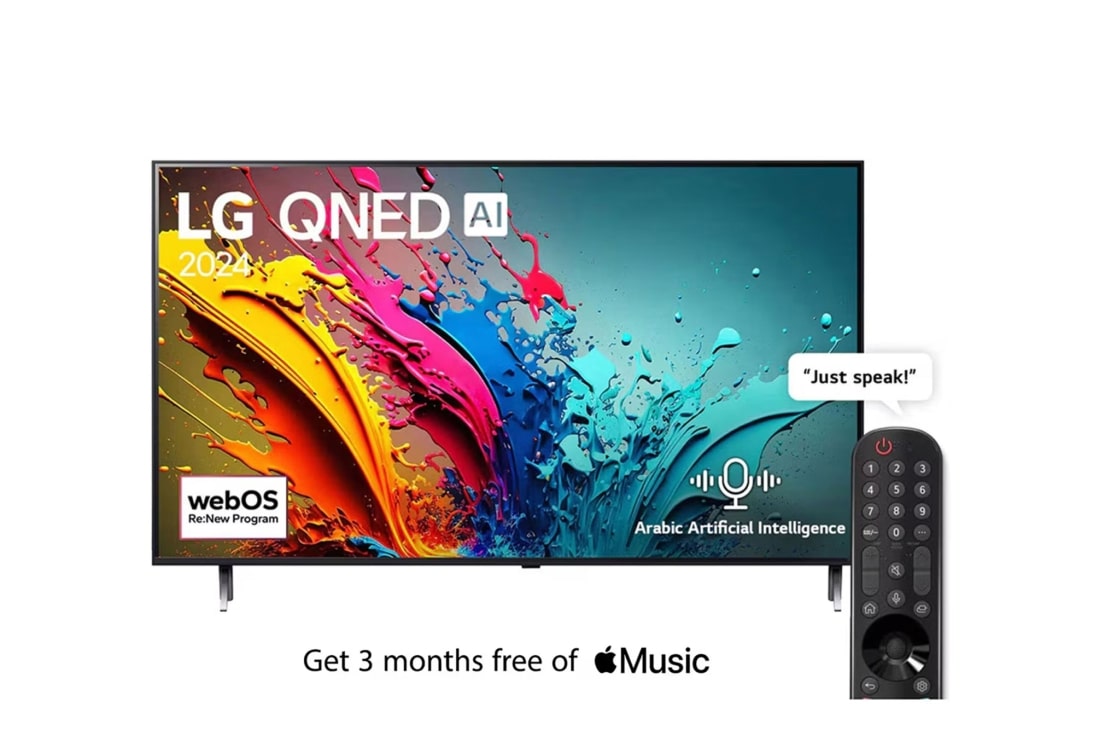 LG 75 Inch LG QNED QNED86 4K Smart TV AI Magic remote HDR10 webOS24 2024, front view, 75QNED86T6A