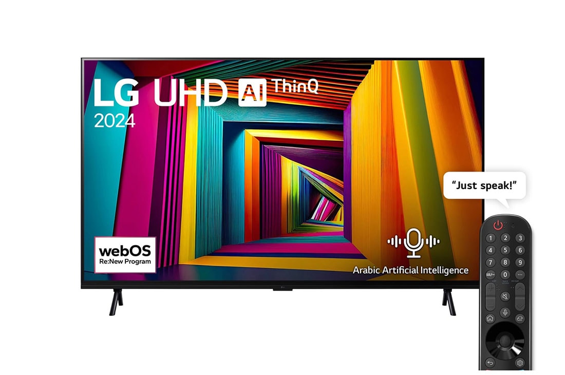 LG 98 Inch UT90 UHD Smart TV, AI Magic remote, 2024, front view with infill, 98UT90006LA