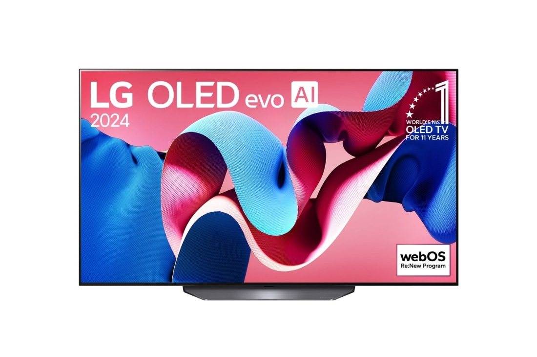 LG 55 Inch LG OLED evo CS4 4K Smart TV AI Magic Remote Dolby Vision WebOS24, 2024, Front view with LG OLED evo AI TV, OLED CS4, 11 Years of world number 1 OLED Emblem and webOS Re:New Program logo on screen, OLED55CS4VA