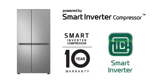 صورة المنتج مع شعار Smart Inverter Compressor™ وشعار الضمان لمدة 10 سنوات.