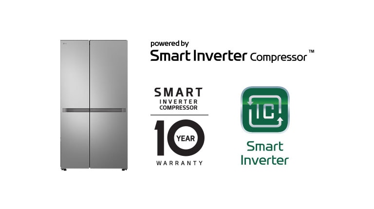 صورة المنتج مع شعار Smart Inverter Compressor™ وشعار الضمان لمدة 10 سنوات.