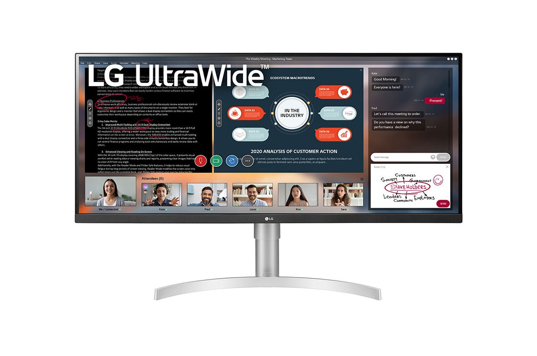 LG شاشة كبيرة بدقة UltraWide™ Full HD, عرض أمامي, 34WN650-W