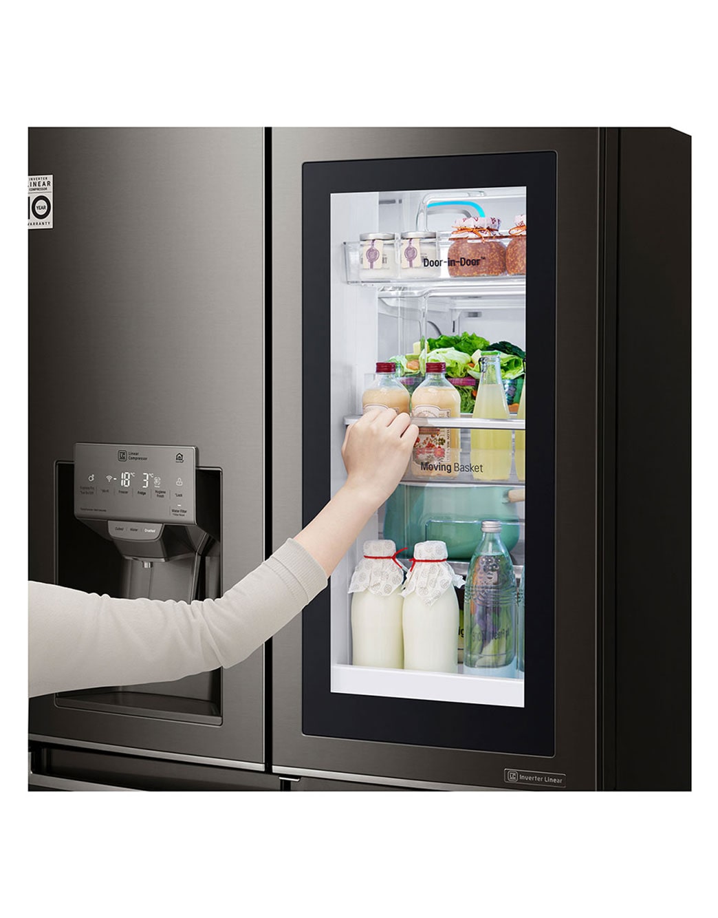 LG ثلاجة سمارت للبيع، ثلاجة إل جي إنستافيو، ثلاجة باب زجاج، ثلاجة بأربعة أبواب، فولاذ مقاوم للصدأ باللون الأسود، ™+Hygiene FRESH، تقنية GR-X39FMKHL، ™ThinQ, GR-X39FMKHL, GR-X39FMKHL