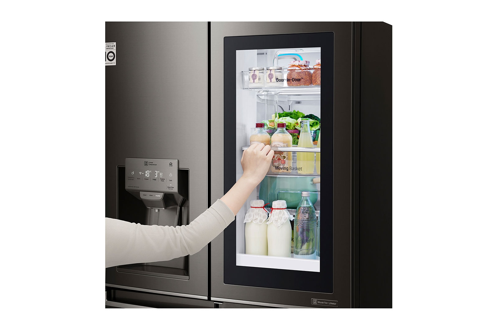 LG ثلاجة سمارت للبيع، ثلاجة إل جي إنستافيو، ثلاجة باب زجاج، ثلاجة بأربعة أبواب، فولاذ مقاوم للصدأ باللون الأسود، ™+Hygiene FRESH، تقنية GR-X39FMKHL، ™ThinQ, GR-X39FMKHL, GR-X39FMKHL