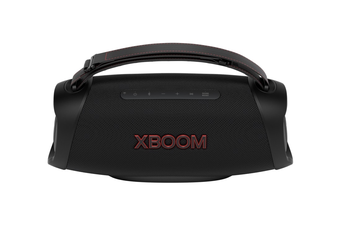 LG XBOOM Go XG8T Speaker | 120W | 8 inch woofer | Sound Boost | Light Studio | IP67 | 15Hrs Battery Life, Front 30 degree view, XG8T