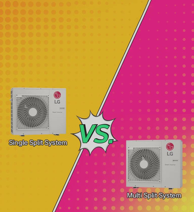 LG Split AC systems comparison, showcasing energy-efficient single split and multi split air conditioning units for home and commercial spaces.