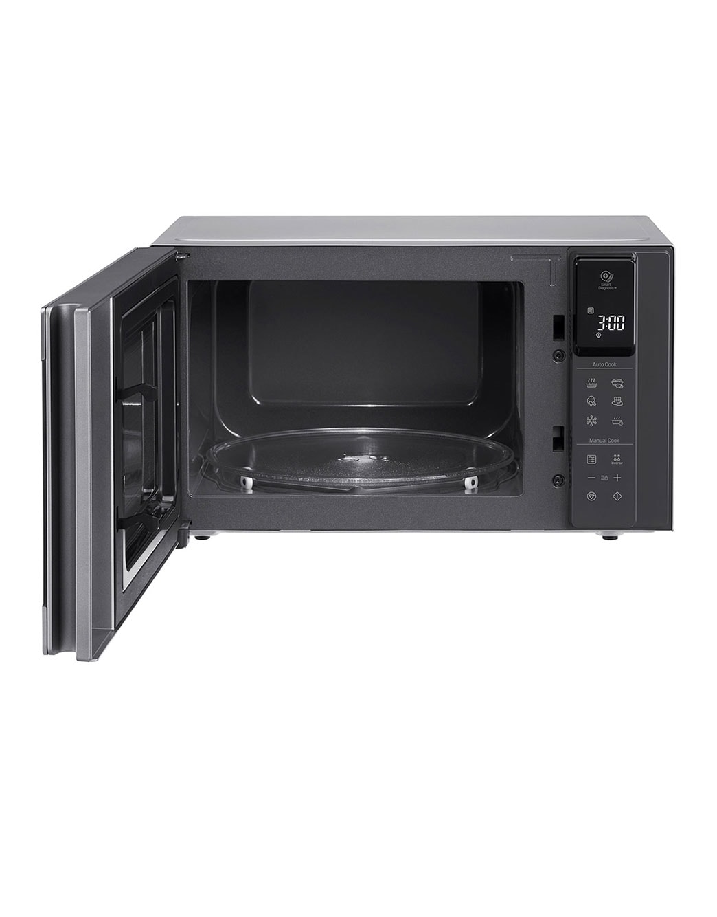 LG Microwave Oven, 25litres, Silver, Smart Inverter with 10year warranty, Smart Auto Cook, Full Glass Touch/Dual Control, LED Lighting, Front-Open-view, MS2595CIS