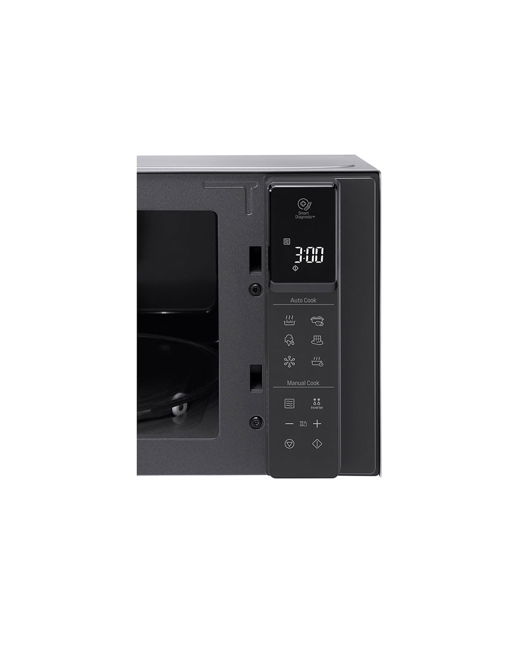 LG Microwave Oven, 25litres, Silver, Smart Inverter with 10year warranty, Smart Auto Cook, Full Glass Touch/Dual Control, LED Lighting, Detail-2-view, MS2595CIS