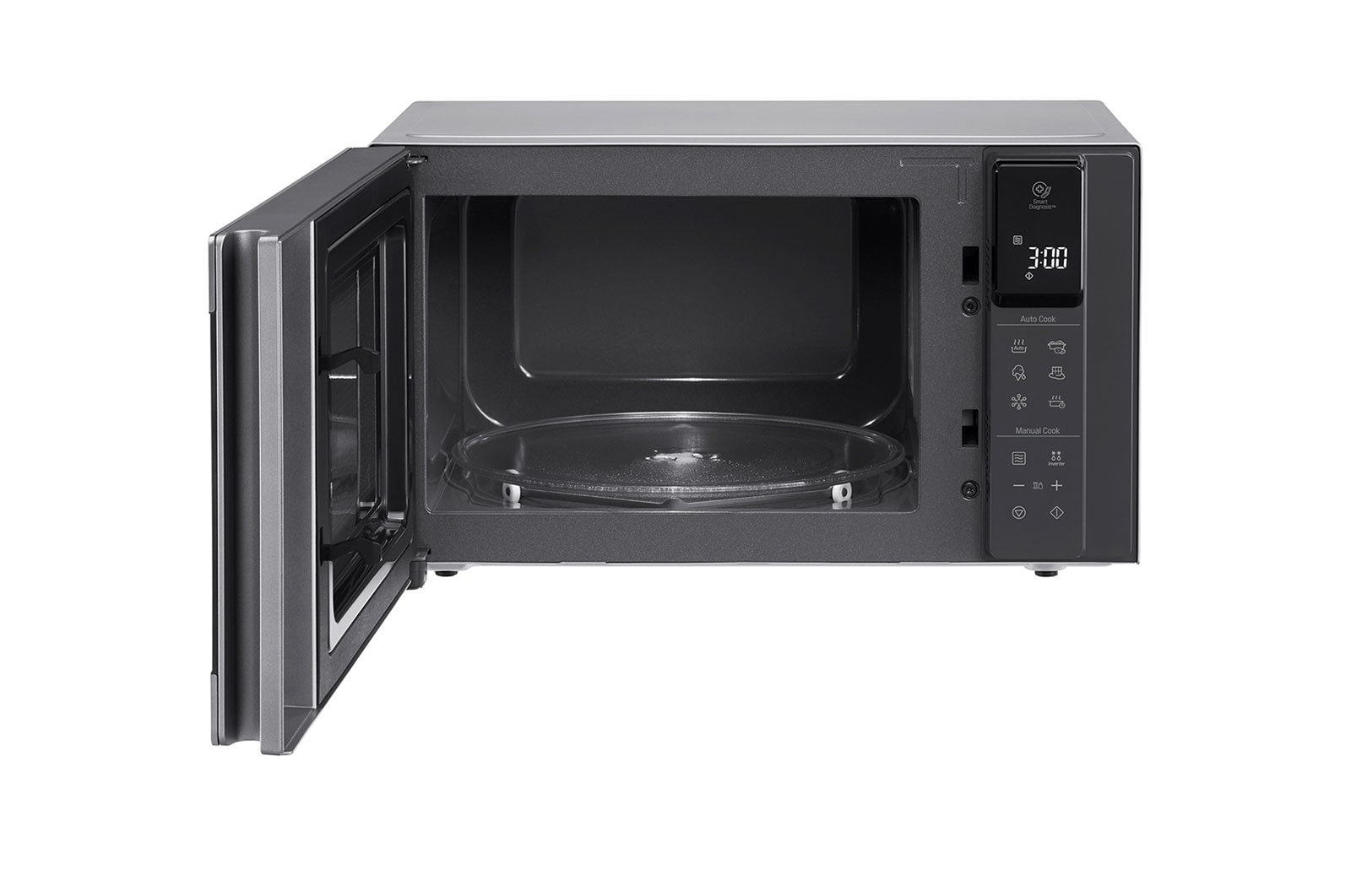 LG Microwave Oven, 25litres, Silver, Smart Inverter with 10year warranty, Smart Auto Cook, Full Glass Touch/Dual Control, LED Lighting, Front-Open-view, MS2595CIS