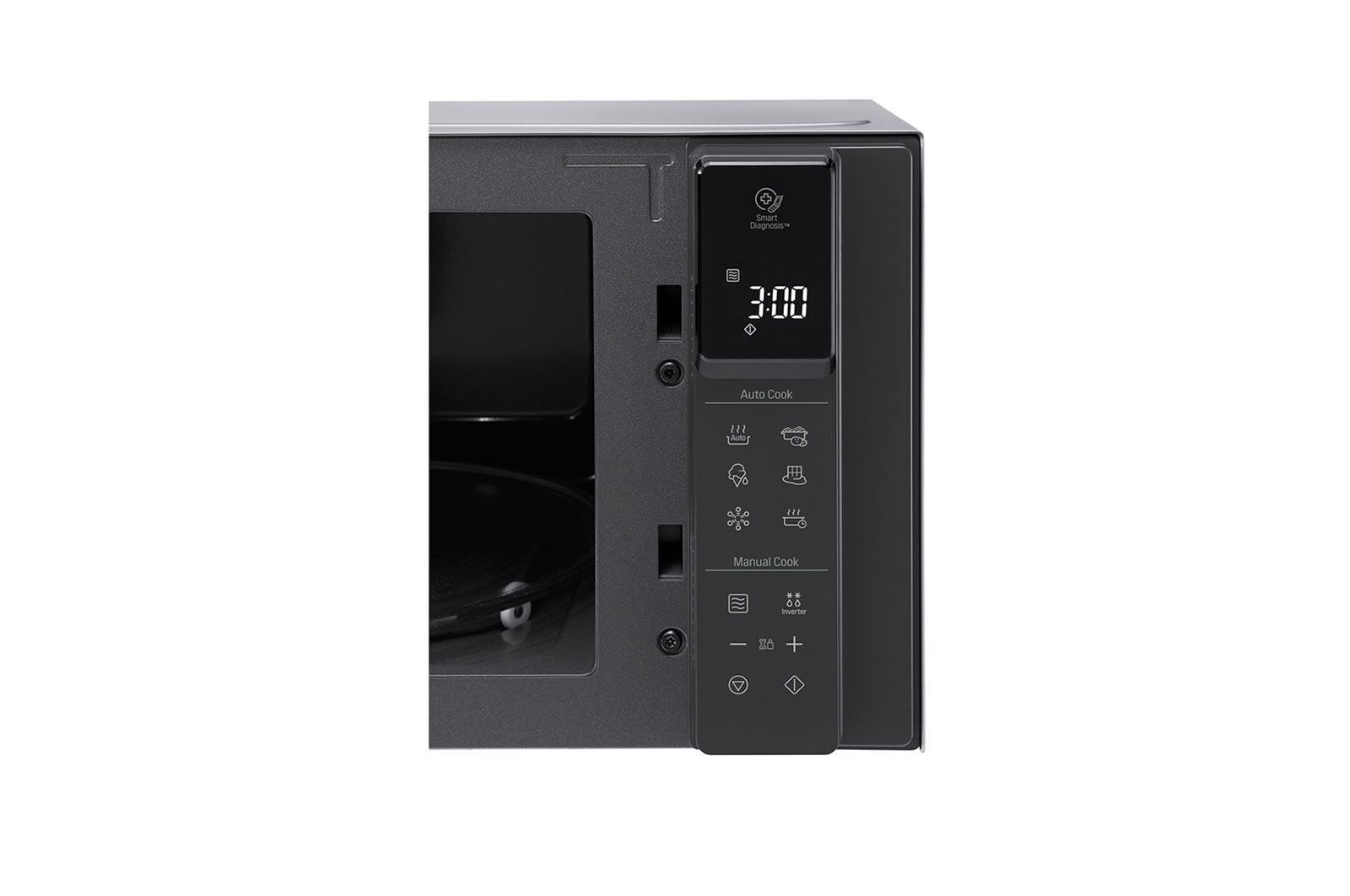 LG Microwave Oven, 25litres, Silver, Smart Inverter with 10year warranty, Smart Auto Cook, Full Glass Touch/Dual Control, LED Lighting, Detail-2-view, MS2595CIS