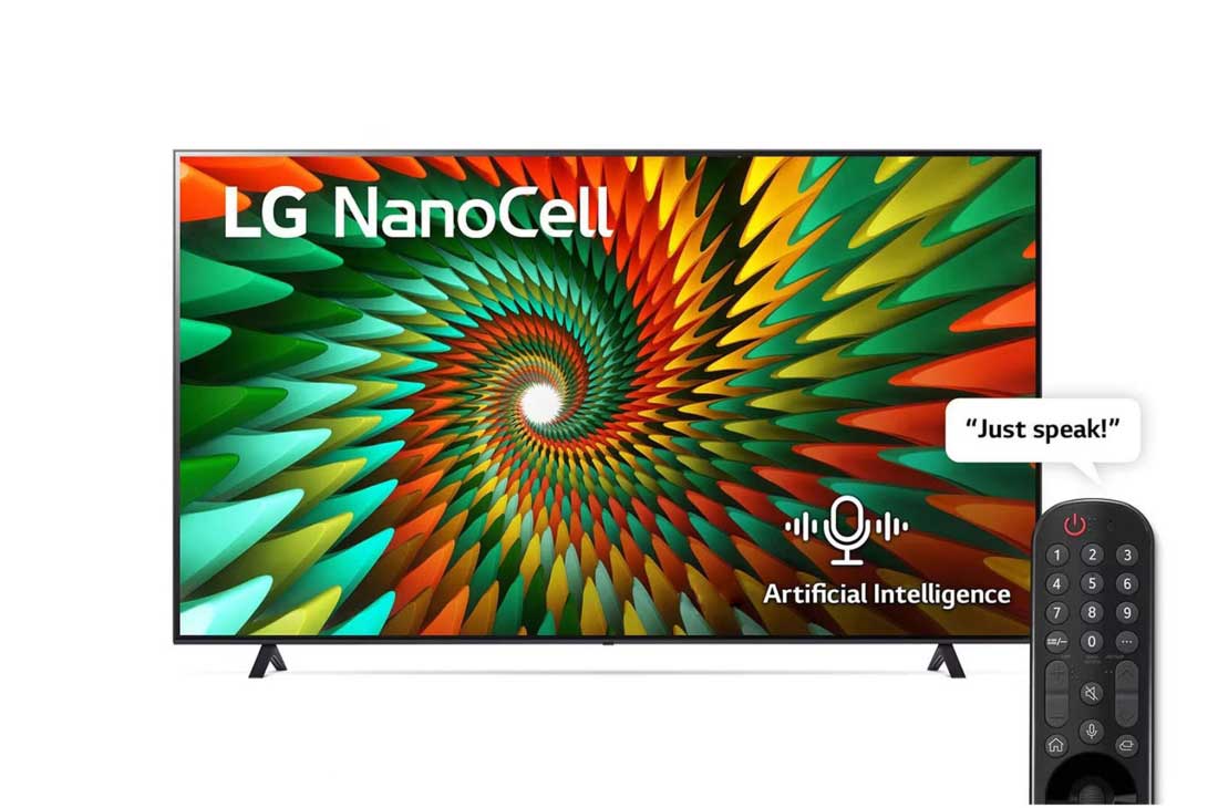 LG, Nanocell TV, 65 inch NANO77R series, WebOS Smart AI ThinQ, Magic Remote, AI Sound Pro (5.1.2ch), 2023 New, A front view of the LG NanoCell TV, 65NANO776RA