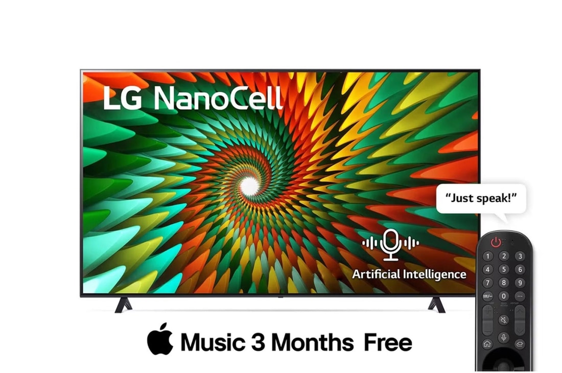 LG, Nanocell TV, 65 inch NANO77R series, WebOS Smart AI ThinQ, Magic Remote, AI Sound Pro (5.1.2ch), 2023 New, A front view of the LG NanoCell TV, 65NANO776RA