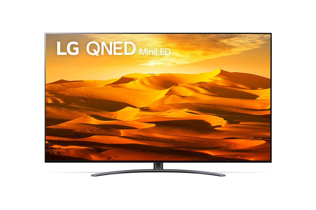 LG QNED 4K MiniLED Smart TV 75 inch Series 91 , a7 Gen5 4K Processor, HGiG & FreeSync for gaming, A front view of the LG QNED TV with infill image and product logo on, 75QNED916QA