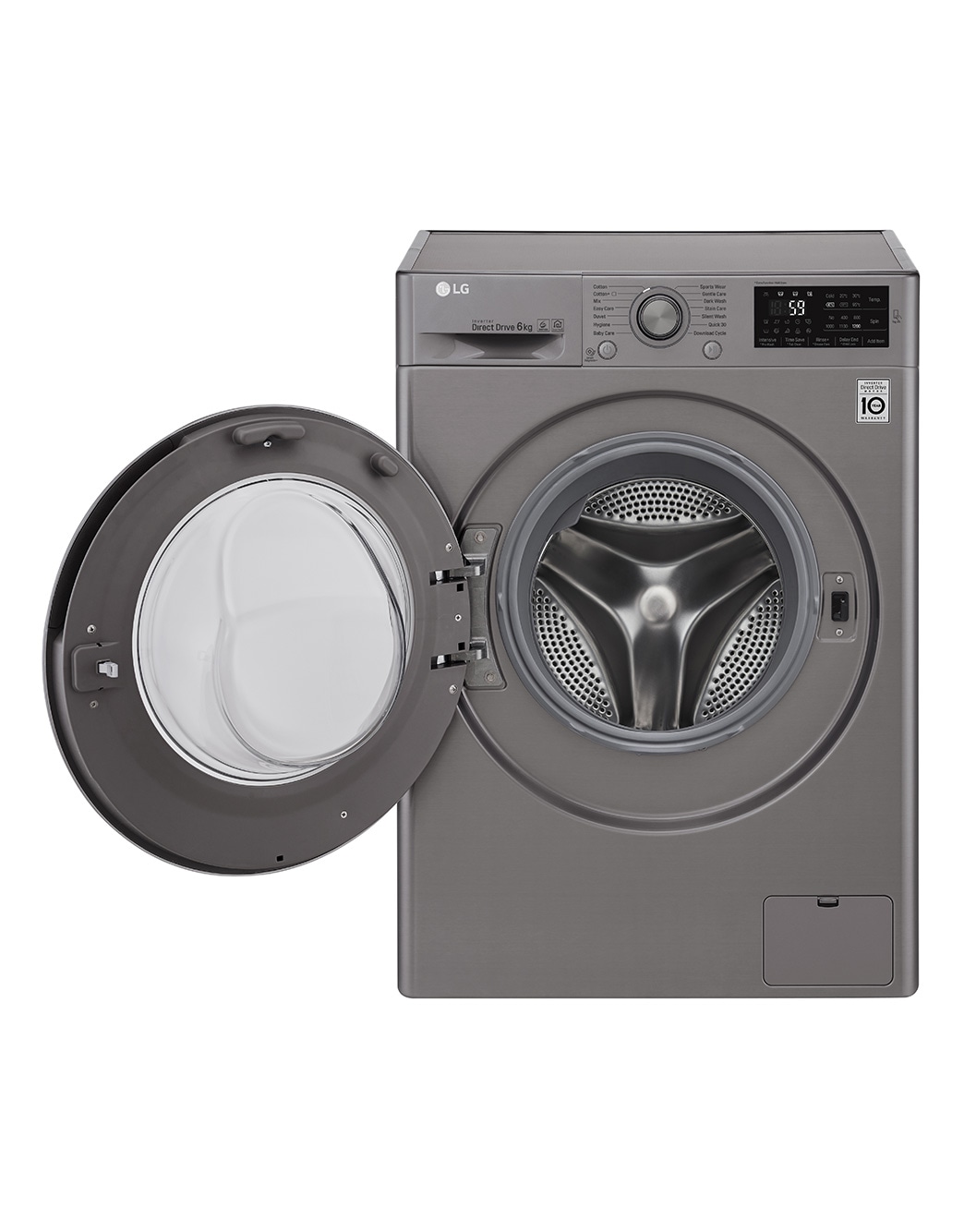LG Front Load (Wash Only) Washine Machine 6kg, Silver, Inverter Direct Drive Motor, 6 Motion DD, Smart Diagnosis, F2J5NNP7S