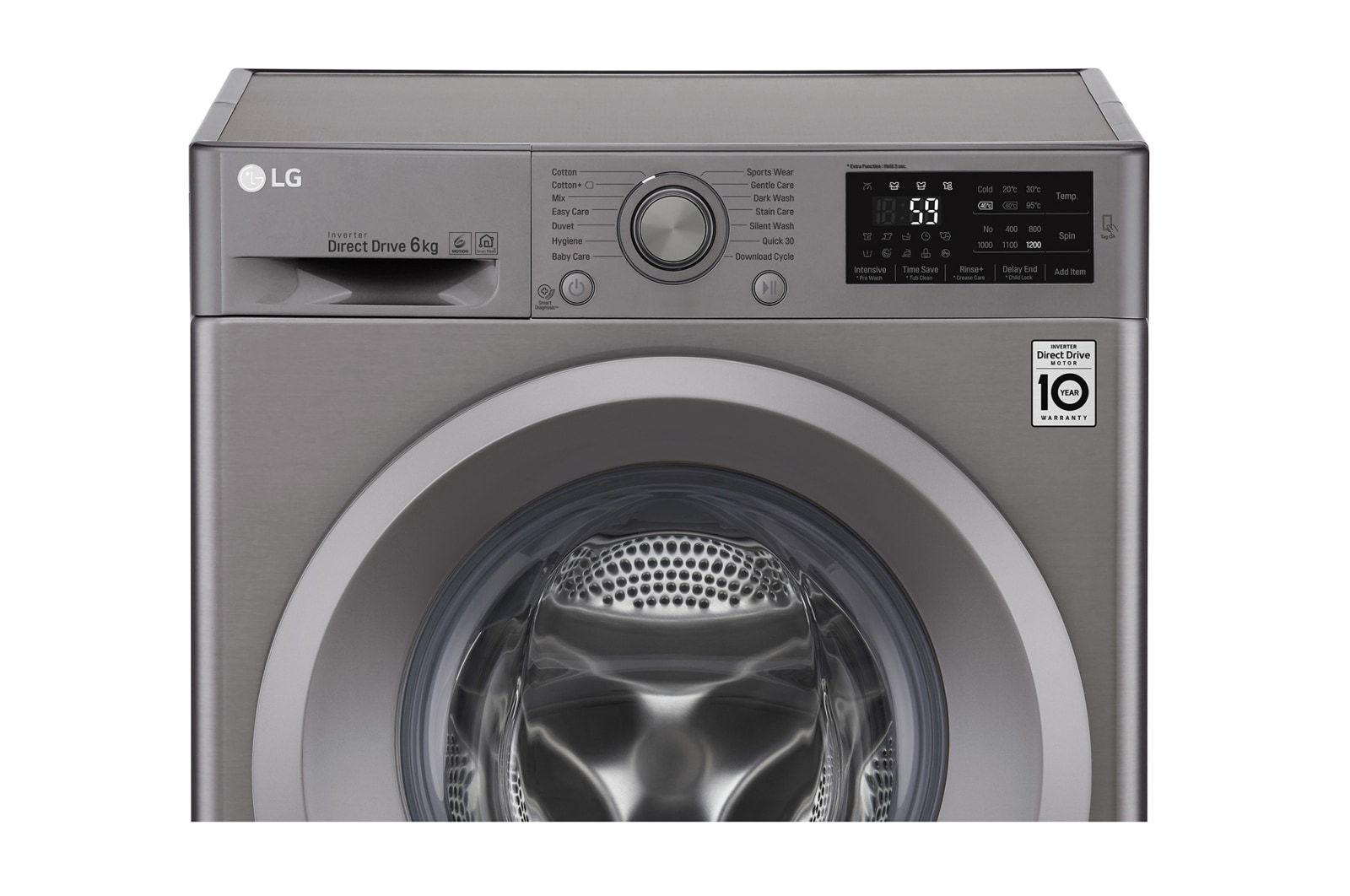 LG Front Load (Wash Only) Washine Machine 6kg, Silver, Inverter Direct Drive Motor, 6 Motion DD, Smart Diagnosis, F2J5NNP7S