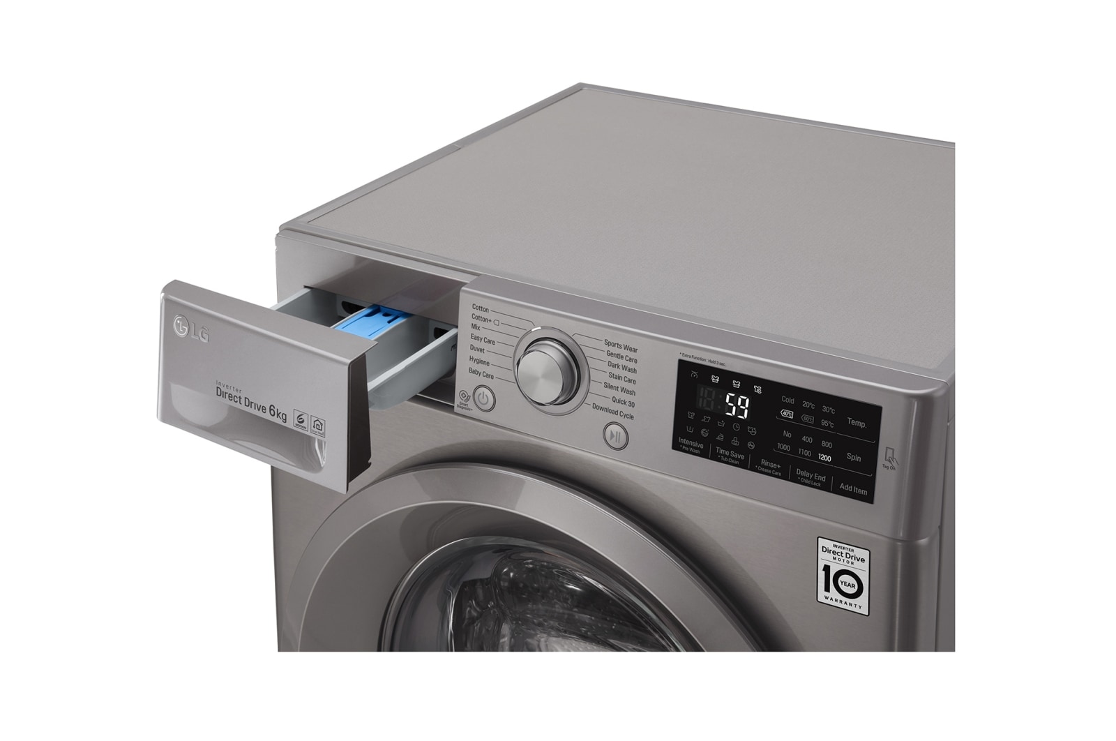 LG Front Load (Wash Only) Washine Machine 6kg, Silver, Inverter Direct Drive Motor, 6 Motion DD, Smart Diagnosis, F2J5NNP7S