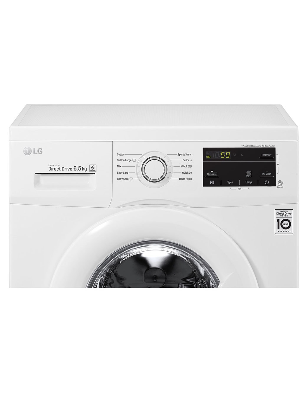 LG Front Load (Wash Only) Washine Machine 6.5kg, White,  Inverter Direct Drive Motor, 6 Motion DD, Smart Diagnosis, FH2J3WDNP0