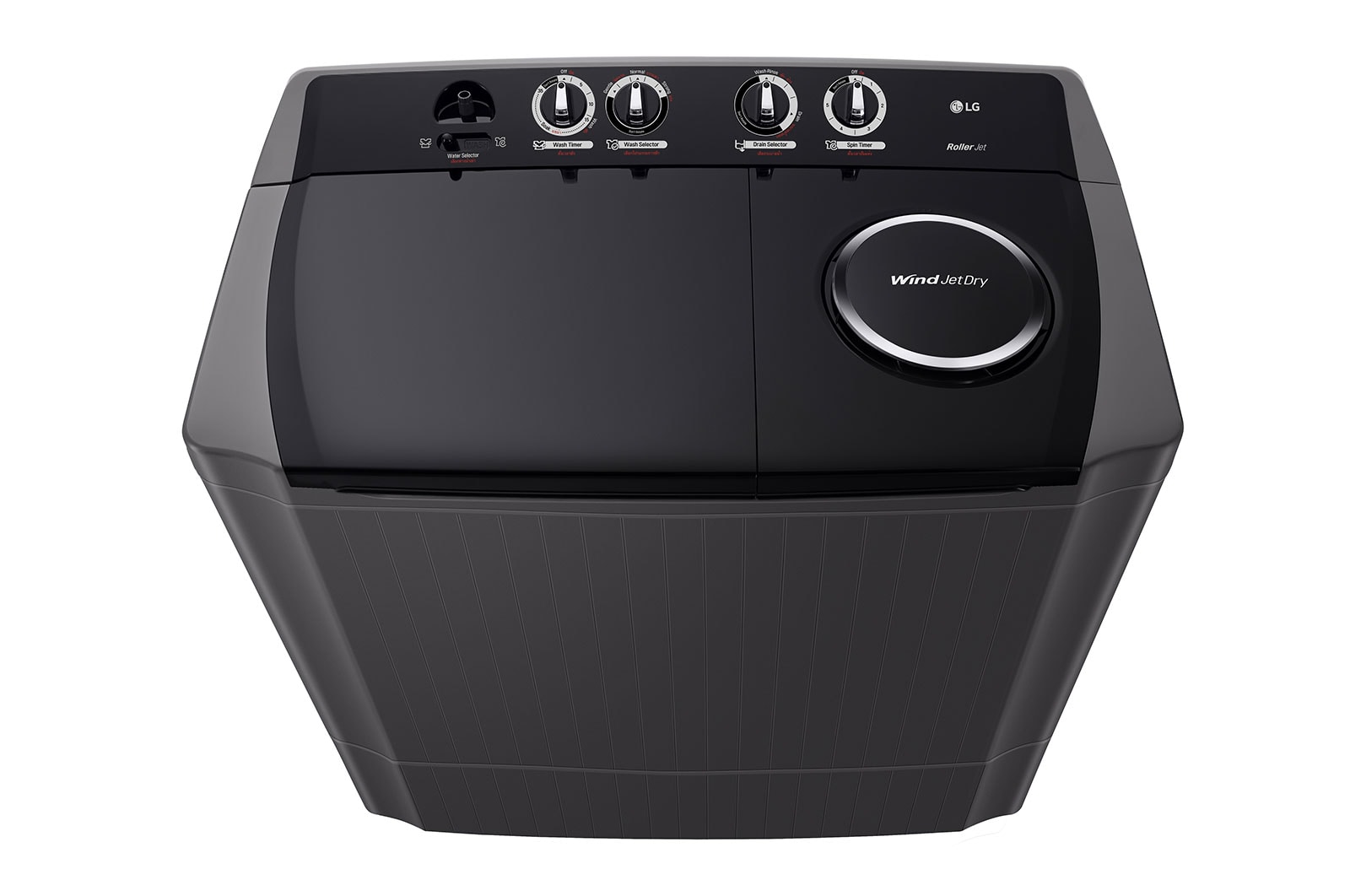 LG Twin Tub Washing Machine 7KG Wind Jet Dry, Roller Jet, 3 Wash Programs, Black Color, front view, P861RONT