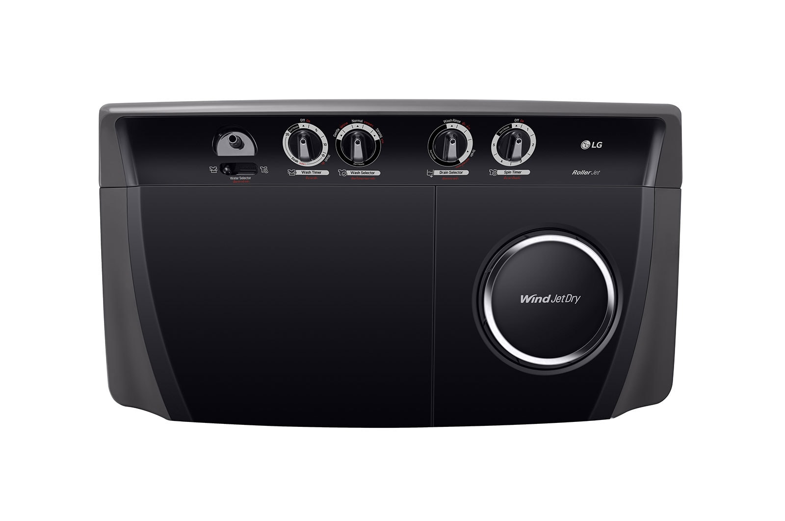 LG Twin Tub Washing Machine 7KG Wind Jet Dry, Roller Jet, 3 Wash Programs, Black Color, top view door closed, P861RONT