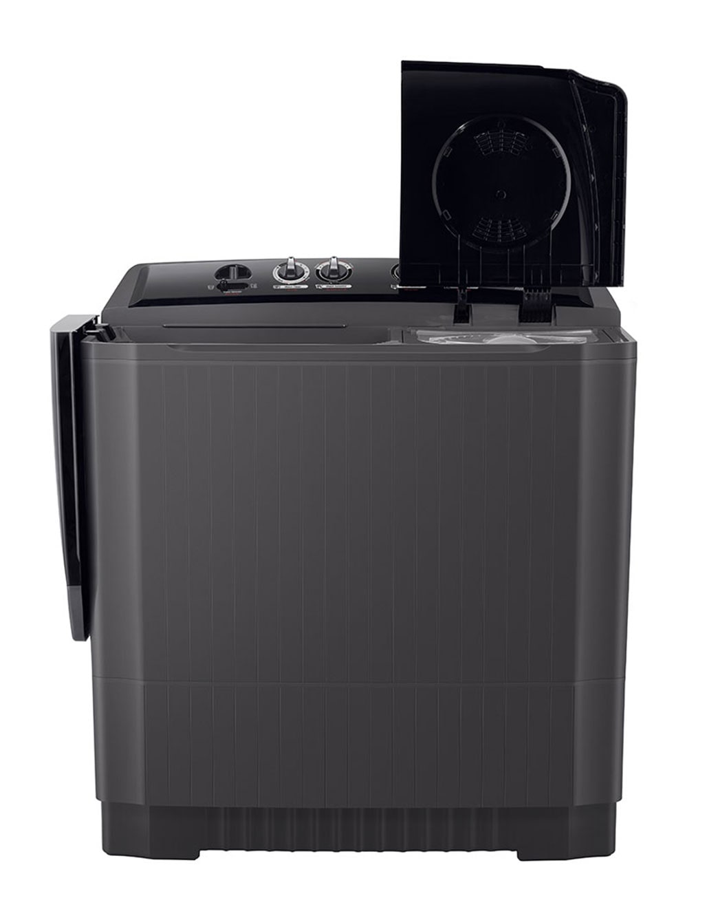 LG Twin Tub Washing Machine 7KG Wind Jet Dry, Roller Jet, 3 Wash Programs, Black Color, front top door open, P861RONT