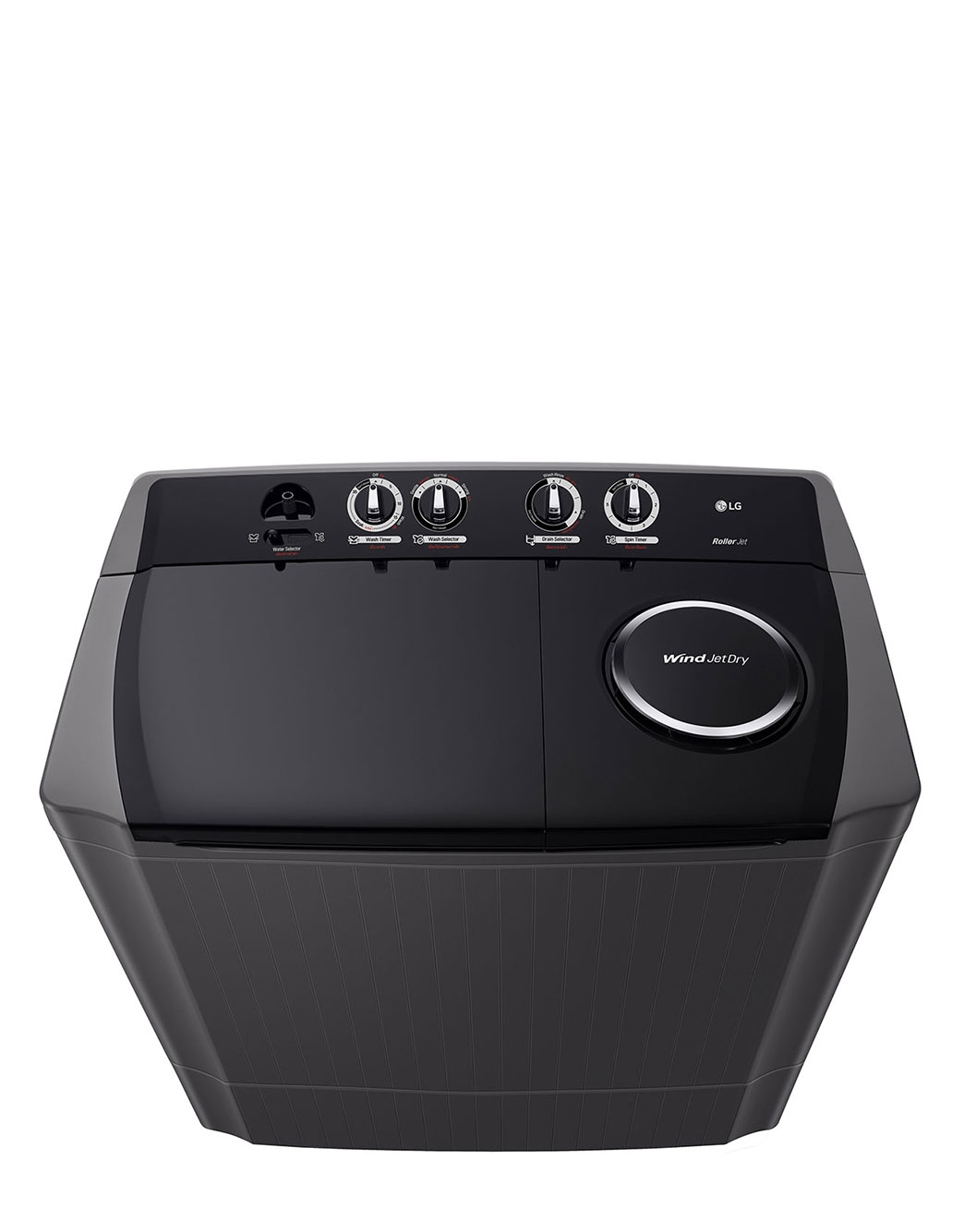 LG Twin Tub Washing Machine 7KG Wind Jet Dry, Roller Jet, 3 Wash Programs, Black Color, front view, P861RONT