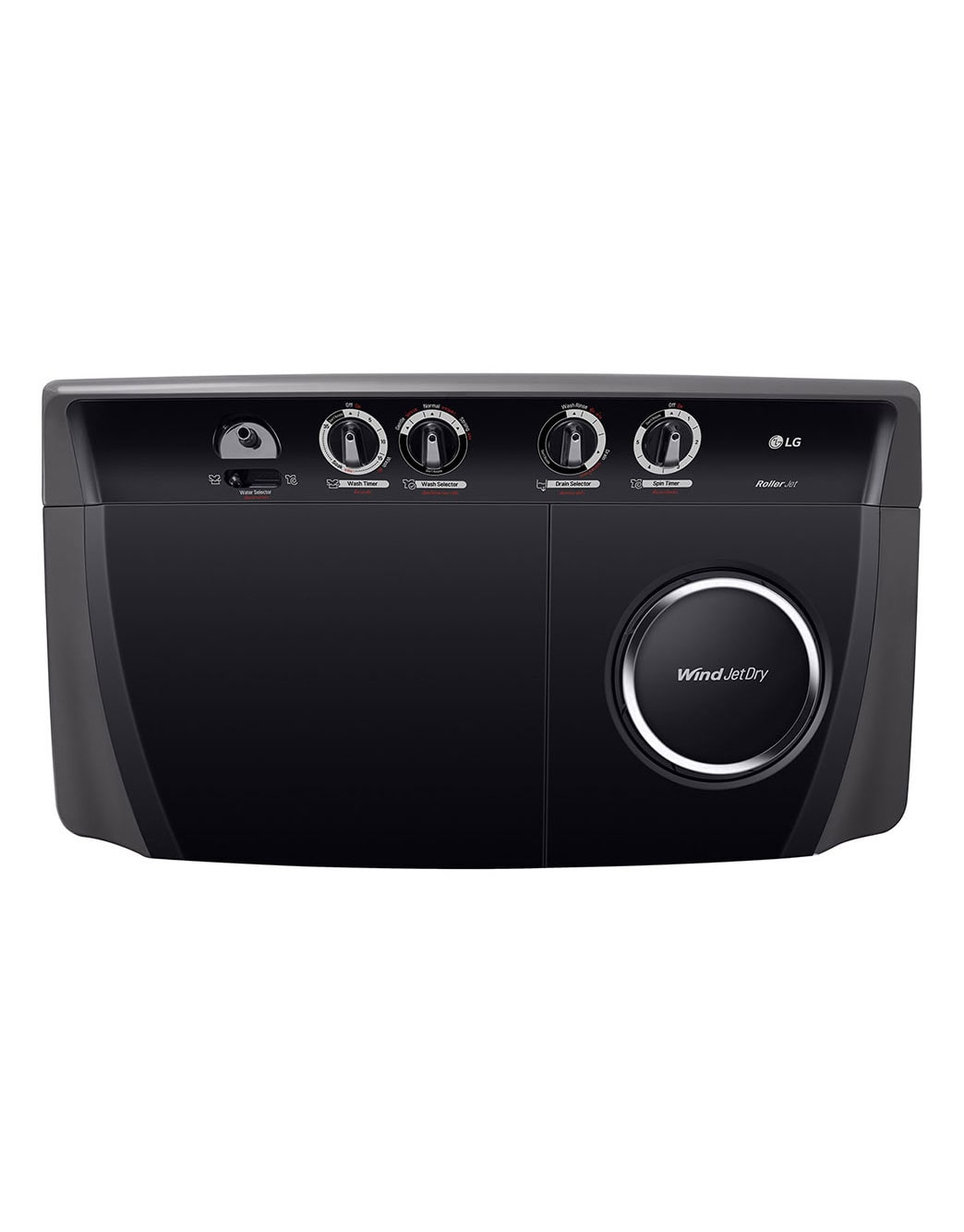 LG Twin Tub Washing Machine 7KG Wind Jet Dry, Roller Jet, 3 Wash Programs, Black Color, top view door closed, P861RONT