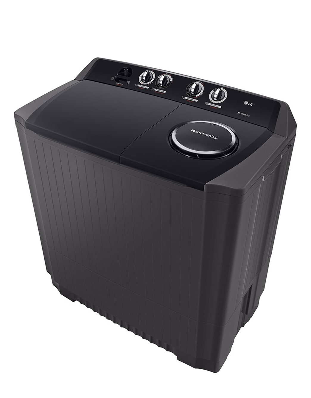 LG Twin Tub Washing Machine 7KG Wind Jet Dry, Roller Jet, 3 Wash Programs, Black Color, top perspective, P861RONT