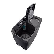 LG Twin Tub Washing Machine 15KG Wind Jet Dry, Roller Jet, 3 Wash Programs, Black Color, left perspective door open view, P1561RWNT, thumbnail 13