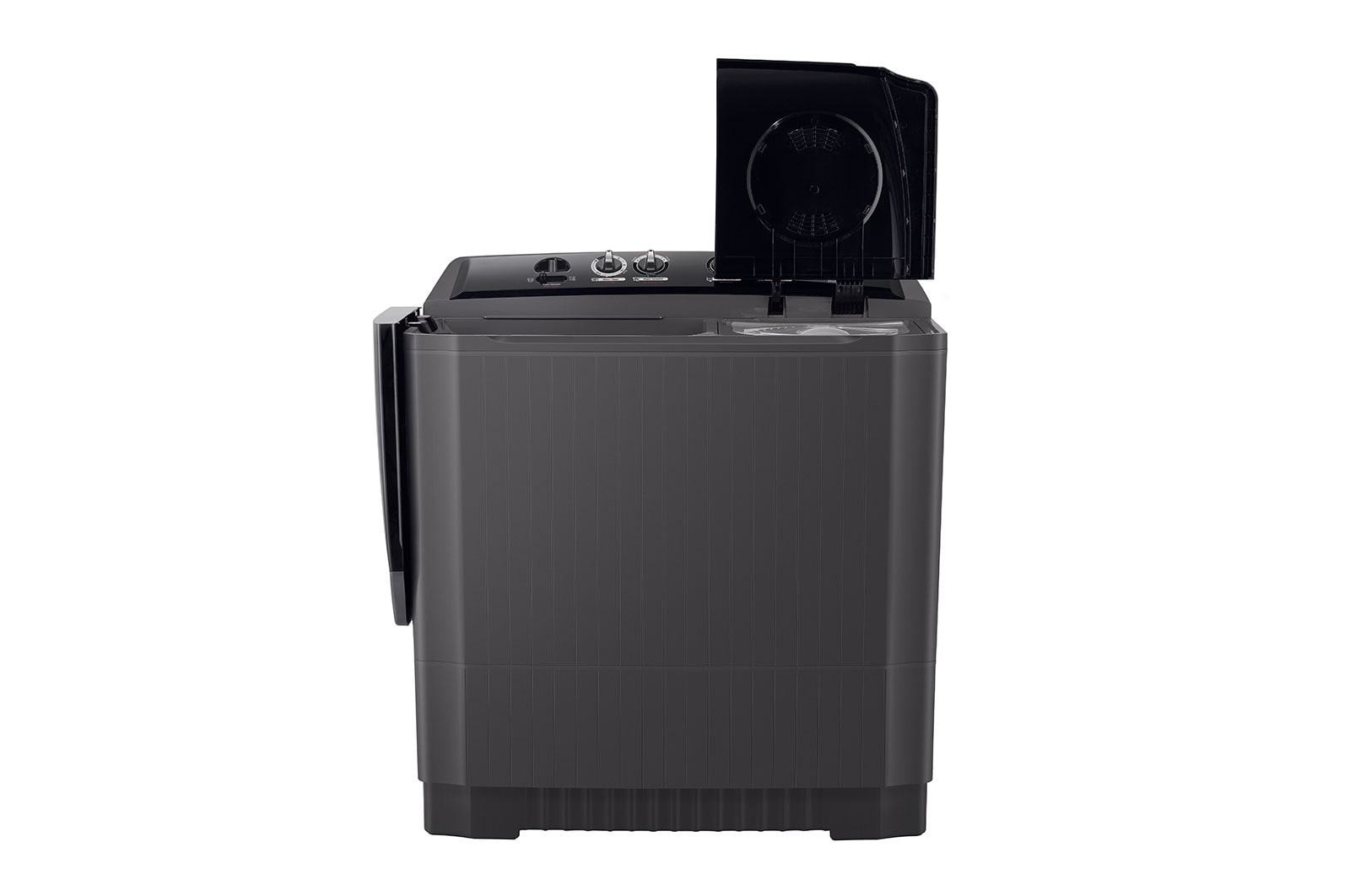 LG Twin Tub Washing Machine 15KG Wind Jet Dry, Roller Jet, 3 Wash Programs, Black Color, Front with door open, P1561RWNT