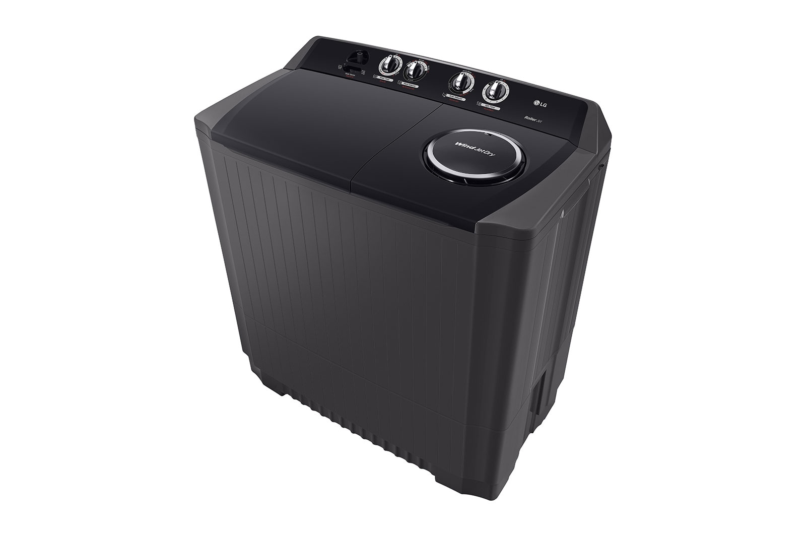 LG Twin Tub Washing Machine 15KG Wind Jet Dry, Roller Jet, 3 Wash Programs, Black Color, Right perspective view, P1561RWNT