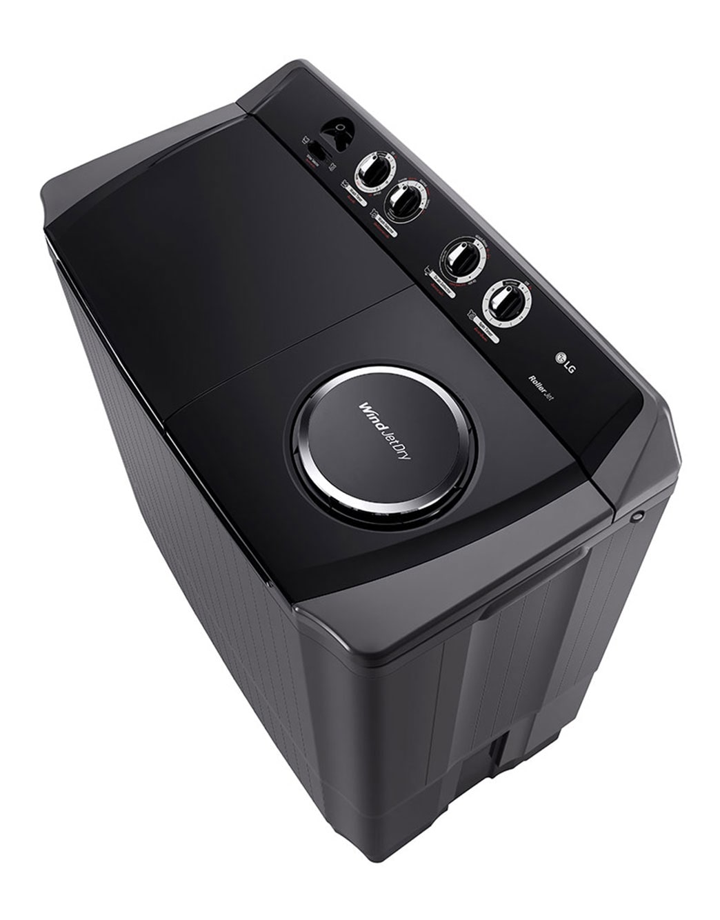 LG Twin Tub Washing Machine 15KG Wind Jet Dry, Roller Jet, 3 Wash Programs, Black Color, Right perspective view, P1561RWNT